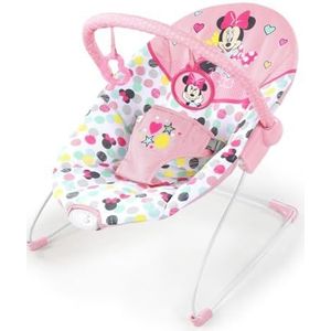 Bright Starts, Disney Minnie Mouse Spotty Dotty Babywip, met trillingen, 2 speelgoed, 3 riemen, machinewasbaar kussen, roze, vanaf de geboorte tot 9 kg