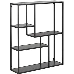 AC Design Furniture Jörn Asymmetrisch wandrek met 4 planken, H: 91 x B: 75 x D: 20 cm, essenzwart / zwart, melamine / metaal, 1 st.