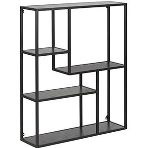 AC Design Furniture Jörn Asymmetrisch wandrek met 4 planken, H: 91 x B: 75 x D: 20 cm, essenzwart/zwart, melamine/metaal, 1 st.