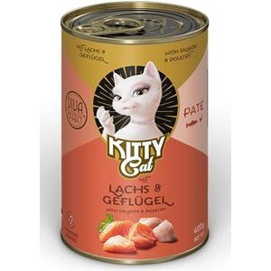 Kitty Cat Paté Zalm en gevogelte, 6 x 400 g, natvoer voor katten, graanvrij kattenvoer met taurine, zalmolie en groenlipmossel, compleet voer met een hoog vleesgehalte, Made in Germany