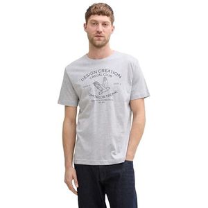 TOM TAILOR Basic T-shirt voor heren met logo-print, 15398 - Light Stone Grey Melange, M