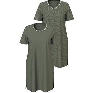 Ulla Popken Women's Bigshirts, set van 2, ronde hals/V-hals, halflange mouwen, olijfgrijs, 46, olijfgrijs, 46