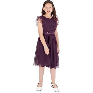 Maya Deluxe Meisje Midi Jurk Pailletten Verfraaid Verjaardagsfeestje Frill Korte Mouwen Bruidsmeisjes Bruiloft, Bessen, 5-6 jaar