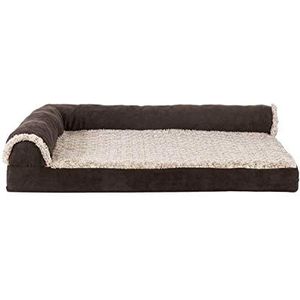 FurHaven Koelgel hondenbed voor middelgrote en kleine honden met afneembare kussens en wasbare hoes, voor honden tot 35 pond - tweekleurig pluche imitatiebont en suède L-vormige chaise - espresso,