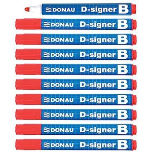 DONAU D-Signer B whiteboard-markeerstiften, 10 stuks, rood, ronde punt 2-4 mm, droogbestendig, tot 72 uur zonder dop, niet-giftige inkt