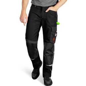Stenso Prisma werkbroek voor heren, cargobroek met elastische tailleband, hamerlus, twee voorzakken, versterkte kniezakken met kniebeschermers, reflecterende elementen, zwart/groen, 56