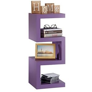 Relaxdays Retro staand rek in zigzagdesign, decoratief rek voor dvd, cd's, smalle boekenkast HxBxD 75x30x30 cm, violet