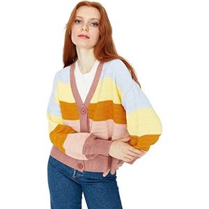 Trendyol Dames V-hals Colorblock Relaxed Cardigan Sweater, Dusty Rose, S, Stoffige Roos, S