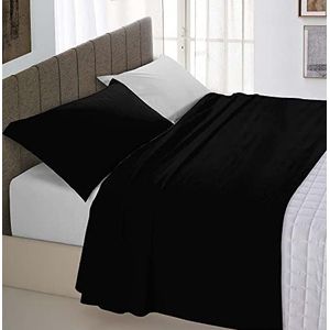 Italian Bed Linen Natuurlijke kleur Bed Set (plat 150x300, Hoeslaken 90x200cm+kussensloop 52x82cm), Benzine Fles Groen, 100% Katoen, Zwart/Lichtgrijs, ENKEEL