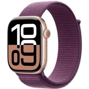 Apple Watch Series 10 - Wifi - 46mm - Rose Gouden Aluminium Case met Plum Geweven Sportbandje