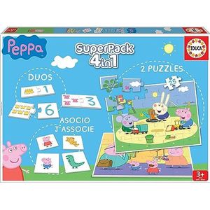 Educa 16229, Peppa Pig Superpack 4-in-1, incl. Domino, memospel en 2 puzzels, voor kinderen vanaf 3 jaar