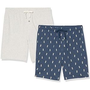 Amazon Essentials Katoenen pyjamabroek voor heren, set van 2, grijs heather/indigo ananas, X-Large