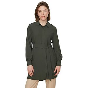 Trendyol Dames groene riem verborgen pat-geweven hemd tuniek shirt, groen, 34