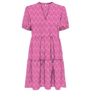 Onlnova Life Vis S/S Thea Dress AOP, fuchsiapaars, XL