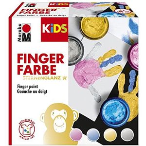 Marabu 0303000000086 - KiDS vingerverfset star shine met 4 x 100 ml kleuren, veganistisch, afwasbaar, voor kinderen vanaf 3 jaar