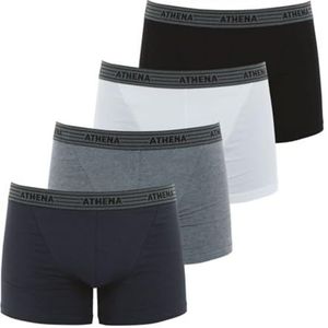 Athena Basic Coton Boxershorts voor heren, 4 stuks, Meerkleurig (wit/zwart/grijs/antraciet), XL