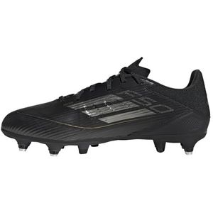 adidas F50 League voetbalschoenen voor dames en heren, zachte grondschoenen, Core Black Iron Met Goud Met, 48 2/3 EU