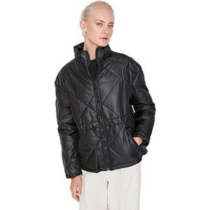 Trendyol Vrouwen staande kraag effen oversized winterjas jas, zwart, S, Zwart, S