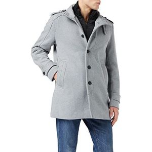 Selected Homme wollen jas voor heren, trechterkraag, grijs gemêleerd/patroon: twill, XL