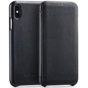 MoVear Flipside S Klassieke leren telefoonhoes, compatibel met iPhone XS MAX (6,5 inch), met magneet voor het sluiten van de klep, glad zwart, elegant en stijlvol, handgemaakt