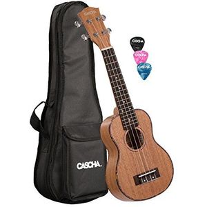 Cascha Premium mahonie sopraan ukelele, kleine Hawaii gitaar, ukelele voor beginners, met acquilasnaren en 3 plectra Ukelele + tas 21 inch Sopran bruin