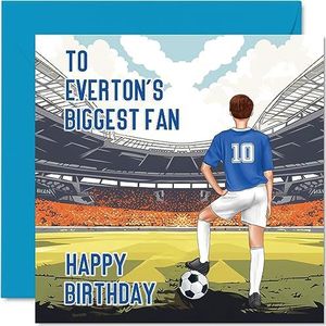 Voetbalverjaardagskaart voor Everton-fans - grootste fan - leuke gelukkige verjaardagskaart voor zoon vader broer oom collega vriend neef, 145 mm x 145 mm Footy Footie Bday wenskaarten