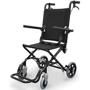WELLCORE Opvouwbare transportrolstoel, aluminium, licht, compact, remhendelremmen, veiligheidsgordel, inklapbare voetensteun, inklapbare armleuningen, zwart