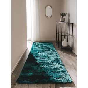 benuta Nest hoogpolig tapijt whisper - synthetische vezel - loper en in de stijl: effen, elegant - onderhoudsvriendelijk voor woonkamer slaapkamer, turquoise, 80x300 cm