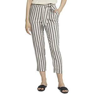 TOM TAILOR Denim Dames Taps toelopende linnen stoffen broek met riem 1025742, 26830 - Black Beige Stripe, XL