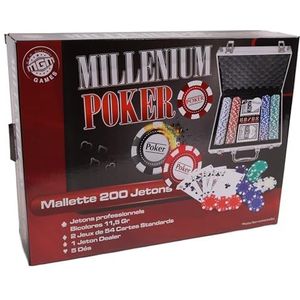 MGM GAMES - Pokerchipskoffer met 200 chips - Multicolor - 140200 - Kaartspel - Metaal - 2 tot 6 spelers - Speelkaarten - Bordspellen - 11,5 g - 30 cm x 21 cm