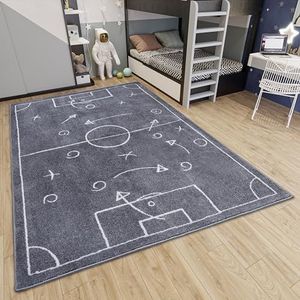 Hanse Home Adventures Kindertapijt, voetbal - voetbalveld, tapijt voor kinderkamer, speelkamer, tienerkamer, woonkamer - donkergrijs, 160 x 235 cm