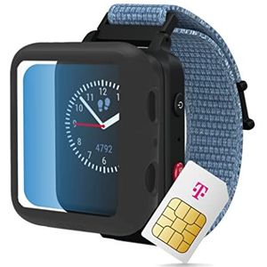 ANIO 5 smartwatch voor kinderen, editie 2022, kinderhorloge met simkaart en beschermcase, oproepen, berichten, met schoolmodus, SOS-functie, weer- en GPS-lokalisatie in blauw