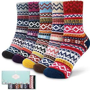 ICEIVY Sokken dames, zachte gebreide wol winter dikke warme cabine fuzzy crew dames sokken 5 Pack, Multicolor-2, 5-9