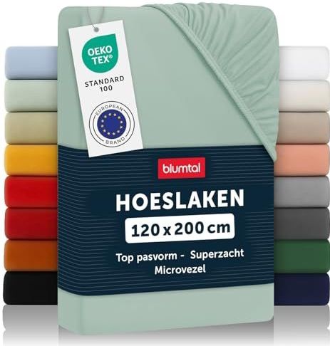 Blumtal - Hoeslaken Microvezel - Groen - 120 x 200 cm - Oeko-Tex-gecertificeerd - tot 25 cm Matrashoogte