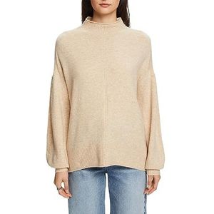 ESPRIT Trui met opstaande kraag, zand, L