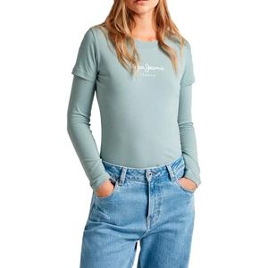 Pepe Jeans Dames New Virginia T-Shirt Slim Fit Korte Mouw Wit, Groen (Hydro Groen), XL