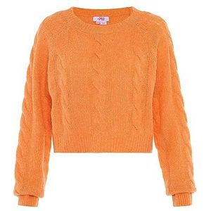 Libbi Casual gebreide trui voor dames, kort gesneden met vlechtpatroon, gerecycled polyester, oranje, maat XL/XXL, oranje, XL