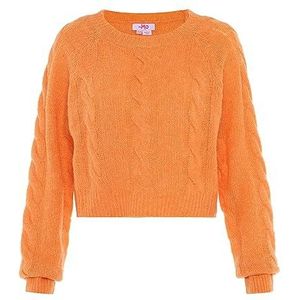 Libbi Casual gebreide trui voor dames, kort gesneden met vlechtpatroon, gerecycled polyester, oranje, maat M/L, oranje, M