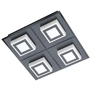 EGLO Led-plafondlamp Masiano 1, 4 lichtpunten, moderne plafondlamp van aluminium, staal en kunststof in zwart, gesatineerd, woonkamerlamp, warmwit