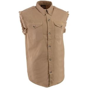 Milwaukee Leather DM4005 Beige lichtgewicht denim overhemd voor heren met gerafelde afgesneden mouwen - XL
