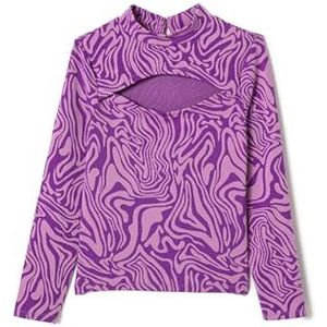 Koton Girls's Blouse T-shirt met hoge hals, lange mouwen, uitgesneden detail, patroon, Purple Design (3d9), 6-7 Jaar