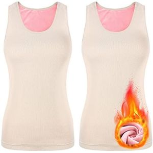 2 stuks dames fleece tanktops mouwloos thermisch ondergoed thermisch onderhemd katoen thermo shirts, beige, M