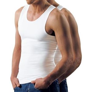 Nur Die Set van 2 onderhemden effen zacht en ademend 100% katoen korte mouwen onderhemd heren, wit, L