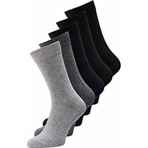 JACK & JONES heren sokken, Donkergrijs Melange/Detail: lichtgrijs melange & Black Navy & Black & Black & Black, One Size