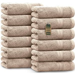 NatureMark gastendoekjes – Set van 12 (30x50 cm), 100% katoen, Oeko-Tex gecertificeerd, zacht, absorberend en gemakkelijk te verzorgen – Voor badkamer, gasten & spa – Kleur Zand