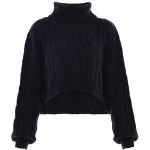 myMo Dames coltrui twist korte cape lange mouw shirt acryl zwart maat XL/XXL, zwart, XL