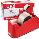 SAX Tape it Easy XXL eenhandsplakbanddispenser extra zwaar | voor 1 x 50 mm band of 2 x 25 mm band, pakketbanddispenser met pennenhouder, antislip, incl. dubbelzijdig lemmet
