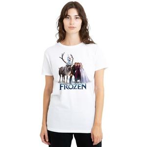 mandarin creative ltd Frozen groepsfoto met Elsa, Anna, Kristoff, Sven en Olaf dames T-shirt, wit, klein, Wit, S