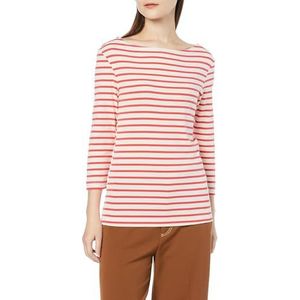 Amazon Essentials Women's T-shirt met driekwartmouwen, stevige boothals en slanke pasvorm, Koraaloranje Gebroken wit Streep, XS