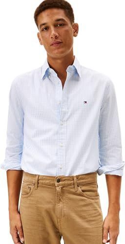 Tommy Hilfiger Heren Flex POPLIN Big Gingham RF Shirt MW0MW41713 L/S Shirt, blauw, XS, Blauw (Sweet Blue/Check), XS